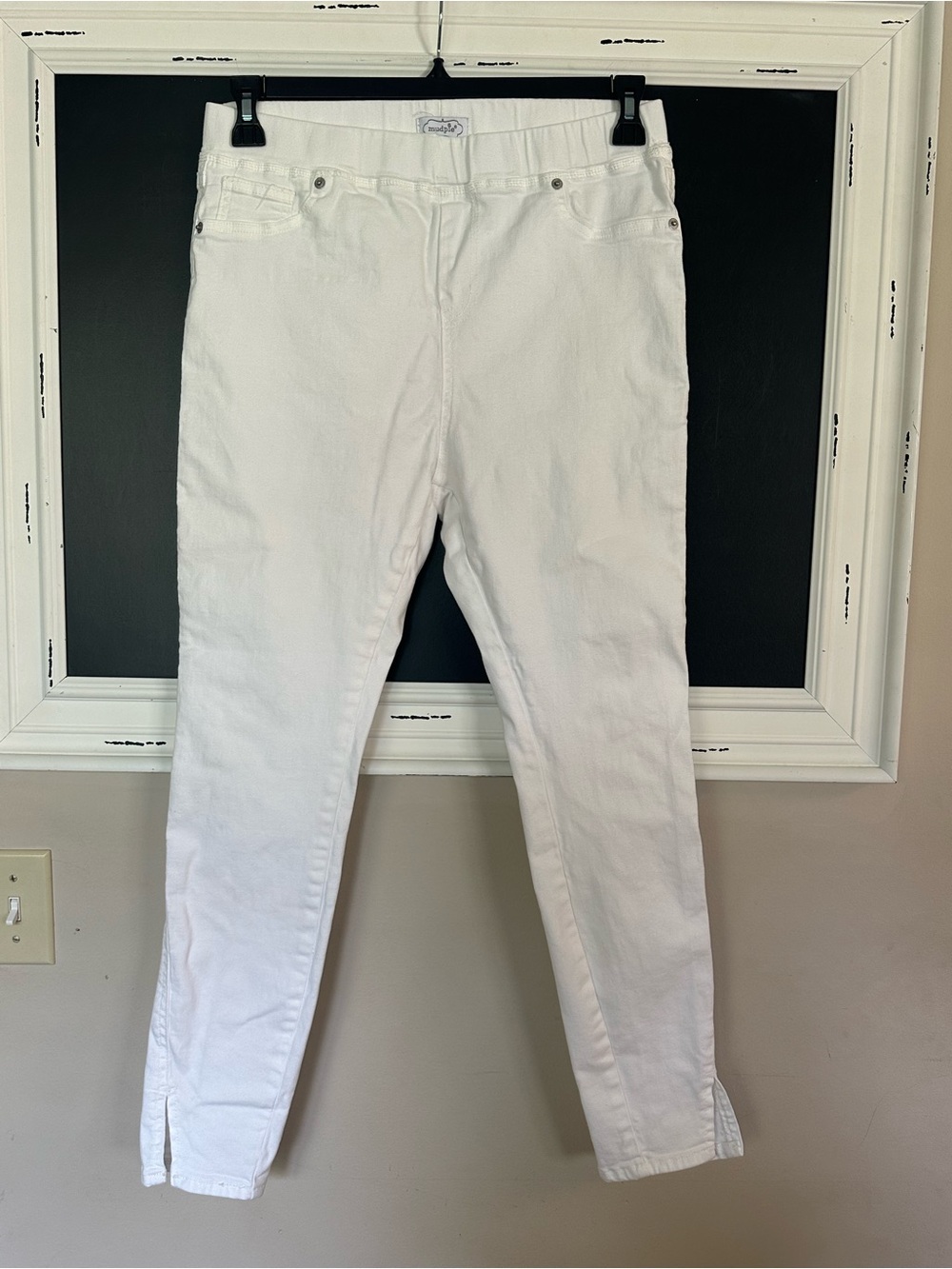 Mud Pie Darcy White Pull On Stretch Denim Ankle Jeans. Sz. L